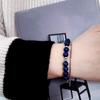 Pulsera de Acero de Titanio con Hilo de Cuentas Azul-Negro Estilo Japonés y Coreano para Niñas, Joyería con Puntadas de Perla Reflectantes, Popular en Xiaohongshu
