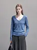 Estilo Simples Gola V Slim Fit Cor Sólida Malha Top Feminino 2026 Outono Novo Estilo Coreano Emagrecedor Top 25806