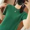 Mezcla de Lana 2026 Otoño e Invierno Nuevo Suéter Básico de Punto para Mujer Cuello Redondo Corto Holgado Sencillo Moda Manga Corta