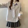 Ropa de mujer talla grande para damas talla grande, estilo coreano casual holgada adelgazante otoño nuevo estilo corbata hombro normal cuello polo camisa top