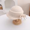Cadena de Perlas Estilo Chanel Elegante Cóncavo Sombrero de Fieltro de Lana Merino de Invierno para Mujer Elegante Sombrero de Bomba con Lazo