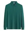 Atuendo de negocios: Polos verdes de manga larga para hombre y mujer con cuello de contraste, adecuados para uniformes de trabajo y atuendos de equipo