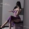 Lingerie Roxa Sexy, Uniforme Sexy de Renda Transparente com Ligas, Pura Luxúria, Conjunto de Renda com Saia Longa de Fenda Alta