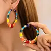 Brincos Coloridos de Esmalte Retrô Europeus e Americanos, Toque de Luxo Leve e de Alta Qualidade, Brincos Redondos de Bambu, Acessórios de Orelha Personalizados