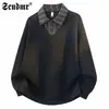 Sudadera de retazos a cuadros estilo americano de moda para hombres jóvenes, un top casual elegante y versátil para otoño, perfecto como capa base