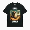 Camiseta de algodão infantil com estampa de tubarão e estampa de personagem de desenho animado, manga curta, estilo europeu e americano, com letras, para o verão