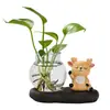 Yilu Youyou Ciervo de Cerámica Florero Hidropónico Vidrio Transparente Planta Verde Maceta Pequeña Adorno Decorativo para Escritorio de Oficina