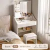 Penteadeira para apartamentos pequenos, armário de maquiagem moderno e simples para quartos de aluguel, modelo novo de mesa de maquiagem simples de cabeceira com espelho