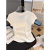 Tops de Verano con Diseño de Manga Corta, Camisetas Elegantes, Camisa Blanca para Mujer Delgada, Corta y Versátil con Cuello en V A4257