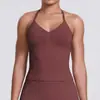 Novo Top de Yoga Tricô Liso Sem Costura Costas Abertas Gola Halter Sutiã Esportivo Respirável Colete Fitness para Corrida para Mulheres