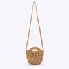 Bolsa de palha tecida estilo pastoral artístico retrô de verão, bolsa balde mini fofa vazada, bolsa transversal pequena, bolsa de praia pequena