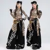 Figurino de dança jazz para meninas, conjunto de roupa de dança cropped com estampa de leopardo para crianças, roupa da moda street dance para desfile infantil, figurino de performance para meninas