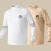 Top de fleece dupla face para outono e inverno com gola alta, camada interna unissex slim-fit para negócios, camisa base quente, camiseta masculina de manga longa