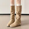 Botas de tacón alto y medio con plataforma para mujer talla grande, adelgazantes para piernas gruesas, botas largas hasta la rodilla, botas vaqueras estilo western, botas de montar