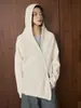 Suéter con capucha de diseño simple estilo coreano para invierno, cremallera diagonal, silueta holgada y cómoda para mujer