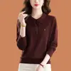 Suéter fino de punto de alta gama para mujer 2026 con cuello tipo polo, adecuado para madres jóvenes, top básico elegante y favorecedor