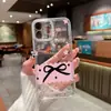 Funda de teléfono transparente con lazo de lunares estilo coreano para niña, personalizable, adecuada para Apple 18 Pro Max, funda a prueba de caídas