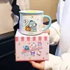 Taza de cerámica de dibujos animados Sanrio para uso doméstico, taza de leche linda y creativa para niños, taza abierta para estudiantes