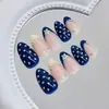Unhas Postiças Curvas Amêndoa Cor Creme com Bolinhas Estrela Francesa Prata 24 Peças Estilo Ins Europeu e Americano