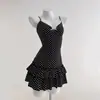 Vestido camisola de encaje estilo europeo dulce con lunares y lazo en la cintura, moda retro Y2k, falda corta