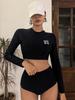 Traje de baño de manga larga con abertura para mujer, bikini de color liso, top deportivo, traje de baño, comercio exterior transfronterizo europeo y americano 2025