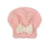Touca Seca Cabelo com Laço, Touca de Banho Espessa em Fleece Coral, Faixa de Cabeça Absorvente de Secagem Rápida, Toalha Fofa para Secar Cabelo para Mulheres