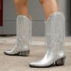 Botas de Moda de Media Caña Transfronterizas Europeas y Americanas para Mujer Talla Grande Retro Tacón Grueso Pie Fruncido Boca en V Caballero del Oeste