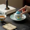 Bule de cerâmica pintado à mão com borboleta sob esmalte e filtro em formato de bola, para uso doméstico, adequado para preparar chá e praticar a arte da cerimônia do chá