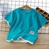 [Gran Venta ~ Gran Venta] Camiseta de Verano para Niños Algodón Waffle Falso Dos Piezas Manga Corta Niño Bebé Estilo Coreano Camiseta Falsa de Dos Piezas
