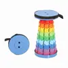 Taburete telescópico portátil para exteriores, taburete plegable engrosado, de color arcoíris, taburete de pesca con soporte de carga, banco pequeño para camping, viajes y hacer fila