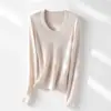Nuevo Estilo de Otoño Temprano Camisa Base de Punto con Cuello en U y Manga Larga, Mezcla de Lana y Seda para Mujer, Cómoda, Ajustada, Top Versátil