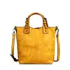 Bolsa Cruzada Popular de Gran Capacidad para Transmisión en Vivo Estilo Chino Retro Frotado a Mano de Cuero Genuino Bolso de Hombro Multiusos