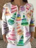 Sudadera de Punto con Cuello en V, Botones y Mangas Largas, Estilo Nuevo Transfronterizo, Otoño e Invierno, Suéter con Estampado de Moda Personalizado para Mujer