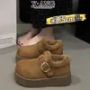 Sapatos Femininos Estilo Birkenstock com Sola Grossa de 5cm para Aumento de Altura, Couro Genuíno, Cobertura Total, Forrados com Lã e Espessados para Aquecimento, Sapatos Peludos de Calçar