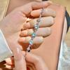 Atacado de fábrica alta qualidade gelo através de material natural perigoso pulseira de jade água azul s925 prata incrustada design pequeno e fresco