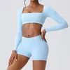 Pantalones Cortos de Yoga de Color Sólido Doble Cara Cepillados de Cintura Alta Ajustados Levanta Glúteos Europeos y Americanos Transfronterizos Ropa para Correr y Fitness Conjunto de Yoga para Mujer