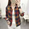 Camisa a cuadros para mujer, de manga larga, nueva, estilo coreano, retro, estilo Hong Kong, camisa básica, talla grande, primavera y otoño, informal, de una sola prenda, abrigo superior
