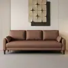 Sofá Doble de Cuero Minimalista para Dormitorio de Casa Sofá Pequeño de Apoyo a la Pared Sin Lavado Resistente al Desgaste Cuero Tecnológico Sofá Doble para Apartamento Pequeño