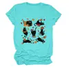 Amazon Wish Camiseta Básica Redonda de Manga Corta con Siete Gatos Negros y Hojas de Calabaza Linda y Divertida para Mujer Comercio Exterior