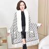 Otoño e Invierno Cuello de Lana Cálido Manga Larga Chal Transmisión en Vivo Borla Capa Tejida Poncho Chal Grueso con Bolsillo para Aire Acondicionado para Mujer