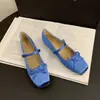Recién llegado: Zapatos Planos Mary Jane Satinados de Punta Cuadrada Estilo Ballet para Mujer que Aumentan la Altura para Primavera/Verano 2026, Perfectos con Faldas