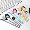 Juego de cubiertos de acero inoxidable portugués de 4 piezas estilo hotel occidental Amazon transfronterizo para uso doméstico, incluyendo cuchillos para bistec de mango largo, tenedores y cucharas