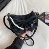 Nova Bolsa Feminina Pequena 2025 Bolsa Transversal com Laço Bolsa de Ombro Versátil com Corrente Costurada de Pérolas