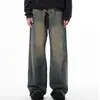 Jeans vintage estiloso com lavagem desgastada estilo americano para homens, calça versátil de alta costura, reta, solta, para primavera e outono