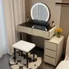 Mesa de Toucador Pequeno Apartamento em Madeira Maciça Quarto Moderno Simples Luxo Leve Mesa de Escrivaninha em Rocha Mesa de Maquiagem Mesa de Maquiagem Integrada