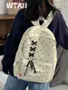 Mochila de Bolinhas de Alto Valor Estético para Meninas Adolescentes, Laço Grande Capacidade Estilo Ins Nicho Escolar Leve
