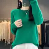 Top base de malha de alta qualidade pronto para usar, gola redonda, outono e inverno, estilo coreano, 100% lã, cor sólida, simples, versátil, corte solto, para mulheres