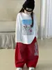 Pantalones deportivos blancos con estampado de letras estilo retro americano Yuyu Princess para niños y niñas, pantalones casuales holgados de pierna ancha para niños