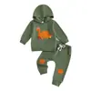 Amazon Halloween Personalidad Dibujos Animados Calabaza Divertida Dinosaurio Bordado Sudadera con Capucha de Manga Larga Bolsillo Conjunto de Pantalones Largos