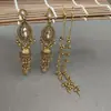Set de Aretes con Borla de Campana y Piedra Preciosa Ojo de Caballo Estilo Indio con Cadena para Mujer, Set de Joyería con Pedrería Estilo Étnico